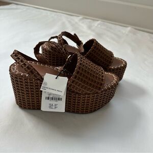 Zara Brown Woven Platform Sandals